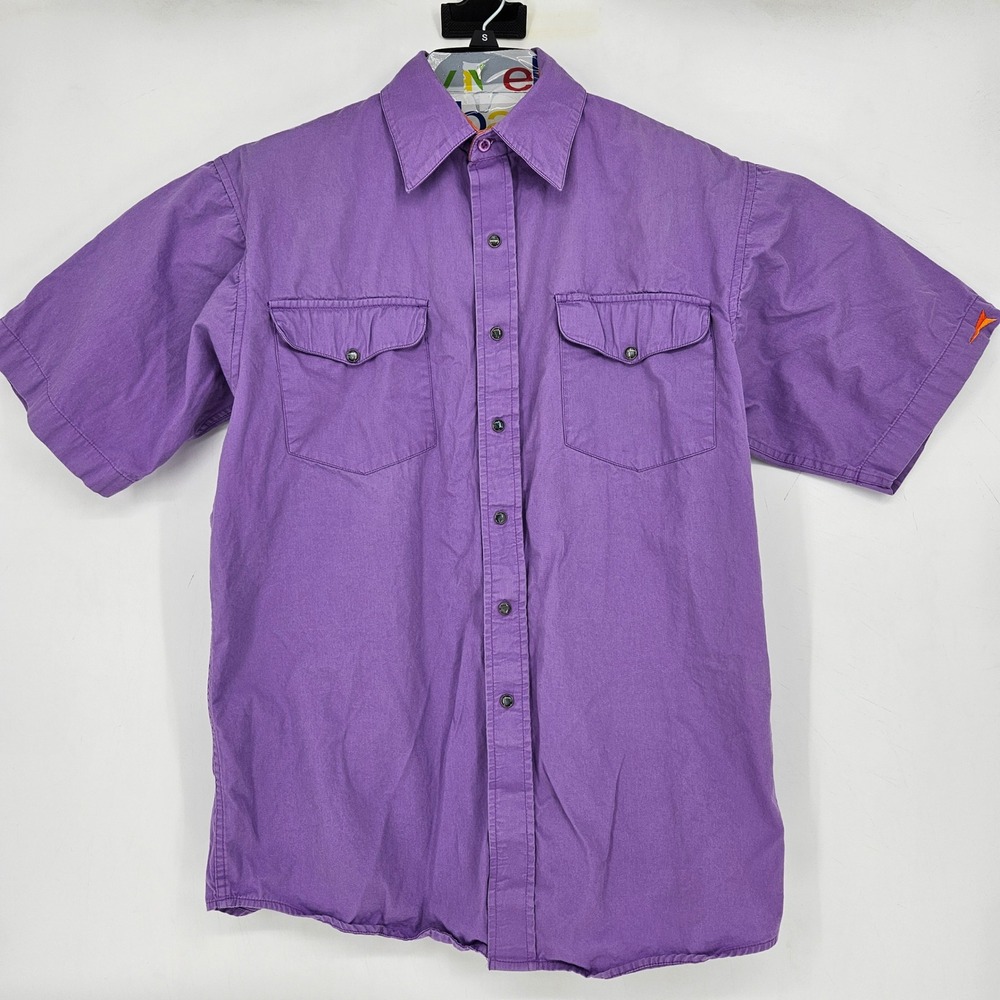 Walls Ranch Wear Shirt Mens Medium Pearl‎ Snap Short Sleeve Purple Casual